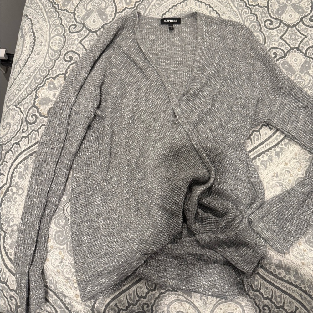 Express Gray V-Neck Sweater Soft Knit